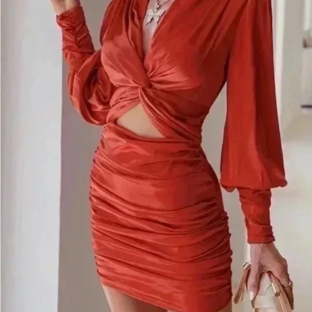 Elegant Orange Ruched Dress